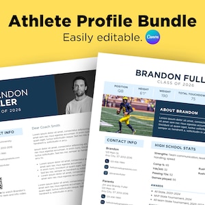 Athlete Profile Sheet and Cover Letter College Customizable Resume Recruiting Canva Template Sports Baseball Football Softball Senior Player