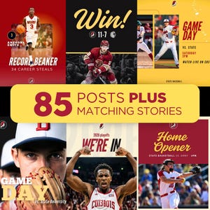85 Social-Media-Posts PLUS passende Stories, Sportvorlagen, bearbeitbare Canva-Grafiken, Instagram, Spieltag, Baseball, Softball, Basketball