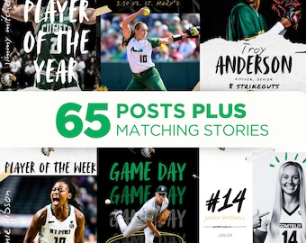 65 Editable Sports Social Media Canva Templates, Design Graphics Professional Baseball Softball Instagram Travel Ball GameDay Kit