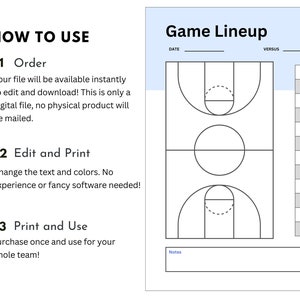 Editable Basketball Lineup Sheet UNLIMITED Downloads Basketball Coach ...