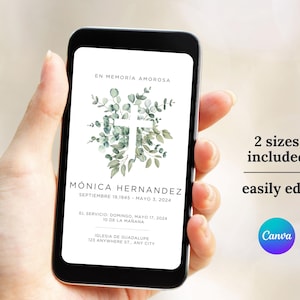 Plantilla editable de Canva para celebrar la vida de un funeral. Imprimible. Anuncio de obituario moderno. Invitación a un servicio conmemorativo. Tarjetas funerarias.