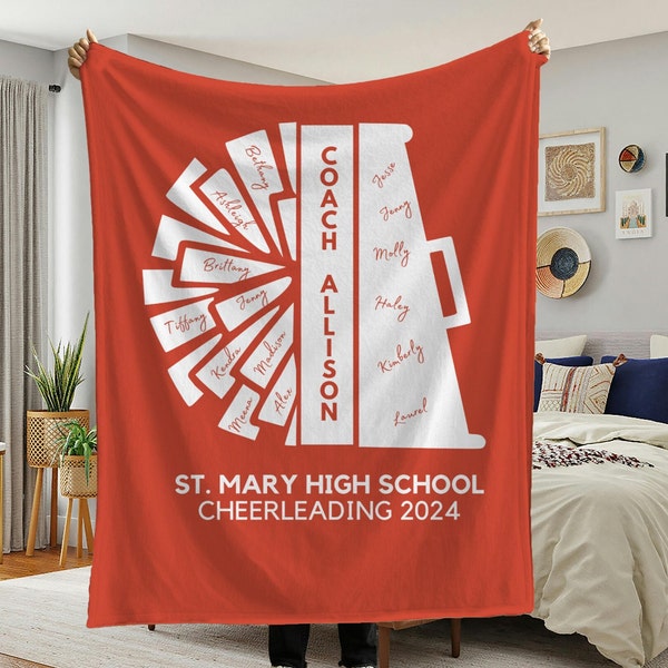 Personalized Cheerleading Blanket, Cheer Coach Blanket, Custom Team Name Soft Throw Blankets, Appreciation Gift for Coach Gift