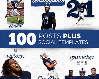 100 Football Social Media Posts Template Bundle Team Graphics Canva Instagram MVP Sports Committed GameDay Recruiting