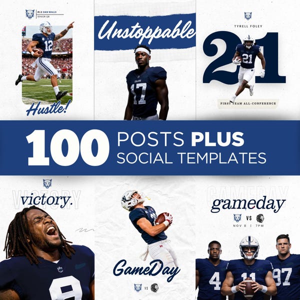 100 Football Social Media Posts Template Bundle Team Graphics Canva Instagram MVP Sports Committed GameDay Recruiting