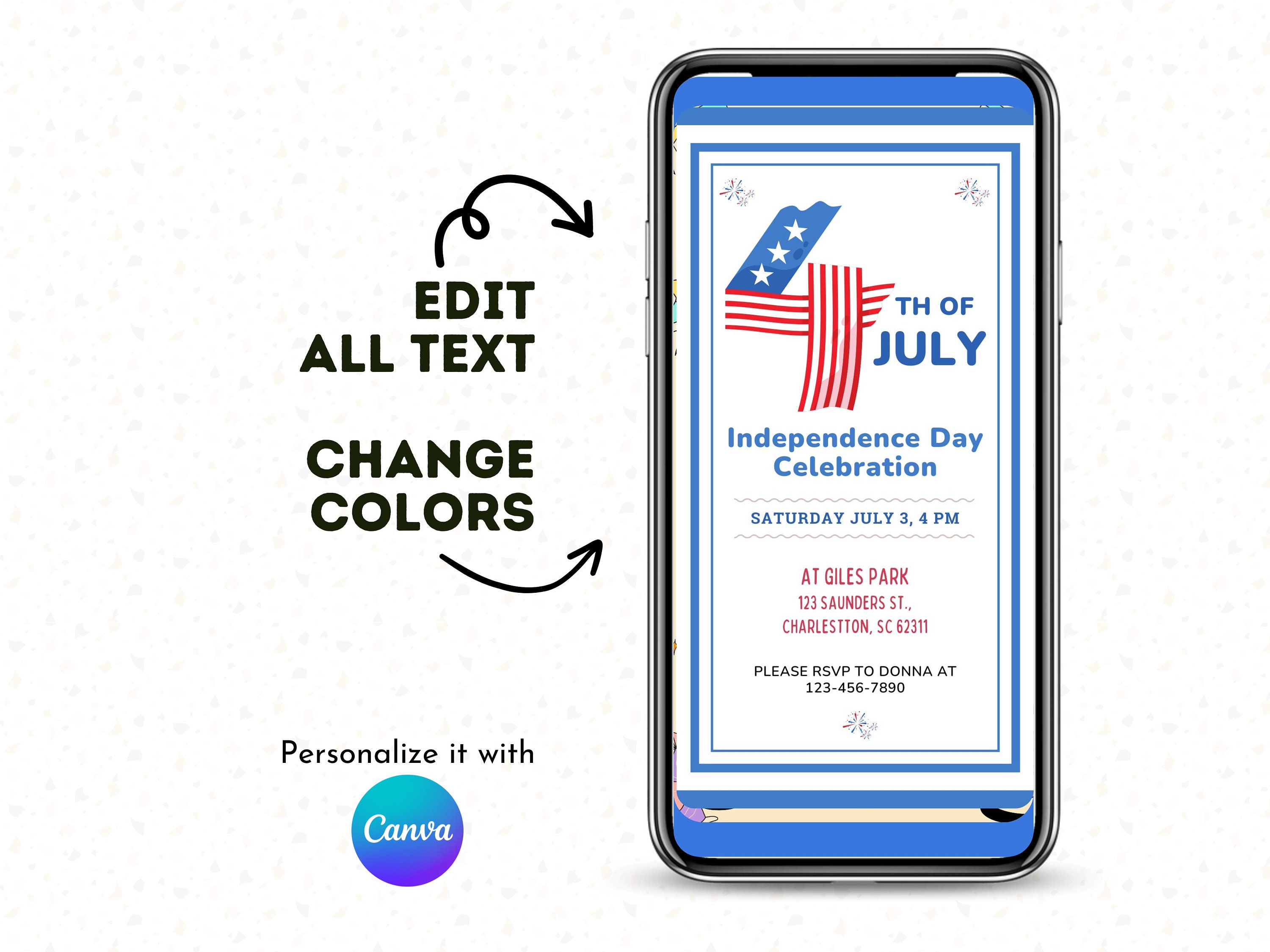 4th of July Printable Evite Invitation Editable Fourth of July Party