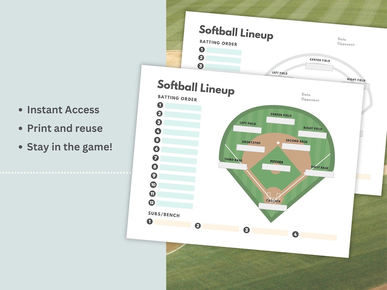 Printable Softball Lineup and Field Position Sheet Batting Order
