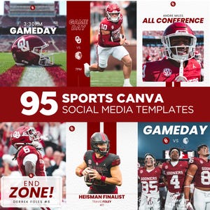 95 Sports Social Media Football Editable Posts Template Bundle Teams GameDay Graphics Canva Instagram Game Day Kit Committed