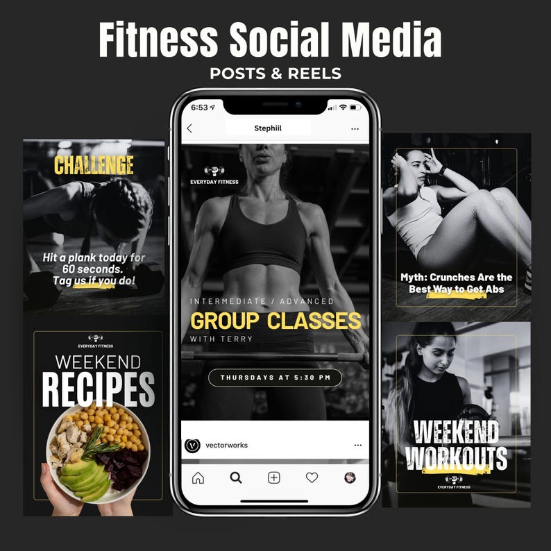 75 Fitness & Gym Social Media Posts and Stories Instagram Canva ...