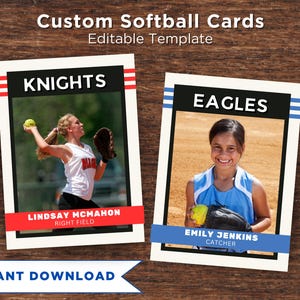 Tarjeta de sóftbol editable Crea tu propia tarjeta deportiva Tarjeta coleccionable Plantilla imprimible de Canva Equipo de sóftbol Mamá Jugadora Intercambio T-ball T-ball