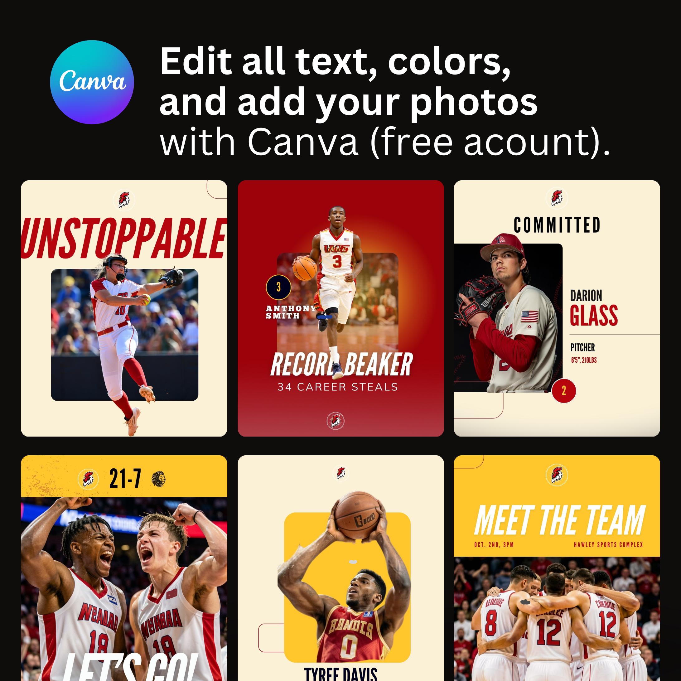 85 Sports Social Media Posts PLUS Matching Stories Templates Editable ...