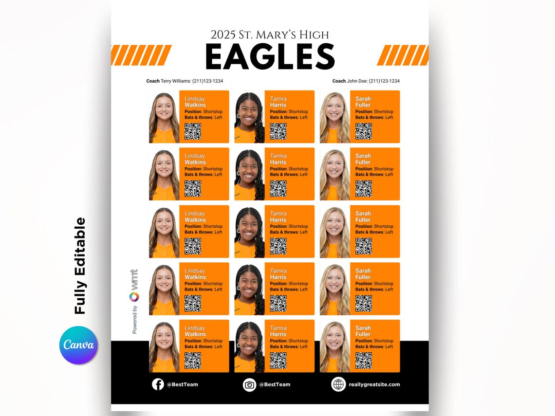 Team Sports Roster Customizable Canva Template Travel Team College ...