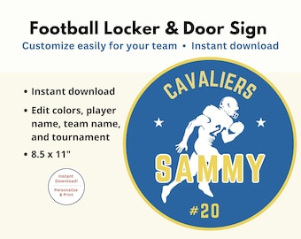 Editable Football Locker sign, Locker decoration, Printable cutout Football team travel Football Tournament Door Signs School Locker sign