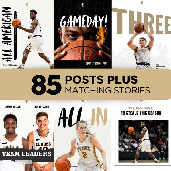 85 Basketball Social Media Editable Template Bundle Teams Graphics Canva GameDay Instagram Kit Sports Posts AAU College High School
