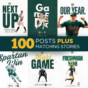 70 Social Media Posts PLUS 70 Stories, Editable Template for Instagram, Teams Canva Graphics Game Day Final Score Committed Sports Baseball