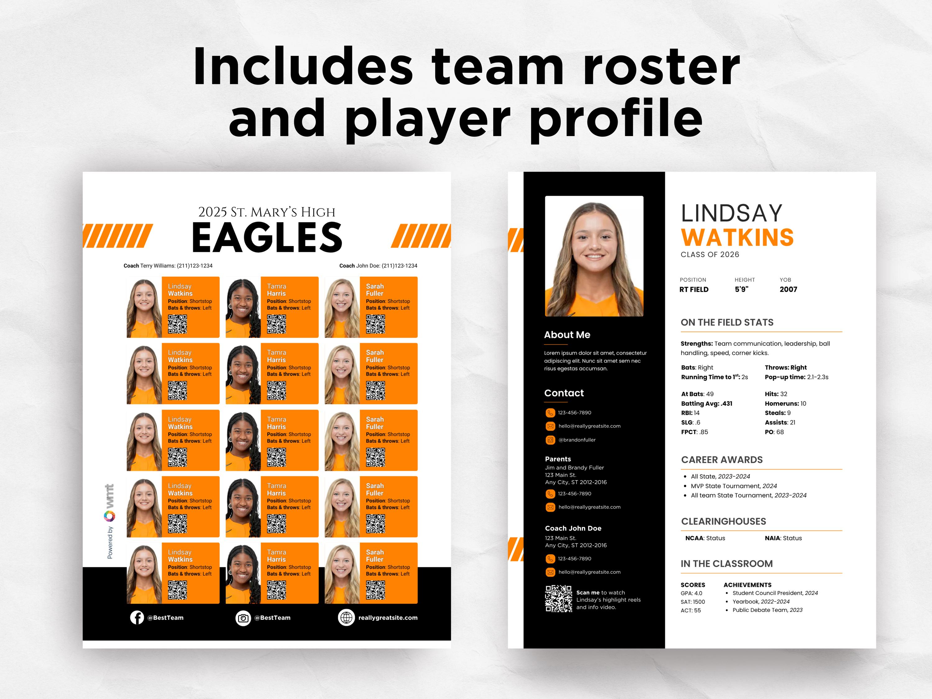 Team Sports Roster Customizable Canva Template Travel Team College ...