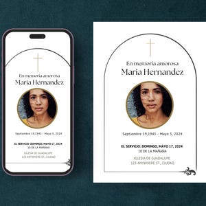 Spanish Funeral Announcement Card, Digital Español Invite Invitation Memorial In Memory Invite Editable Announcement Mass Evite Christian
