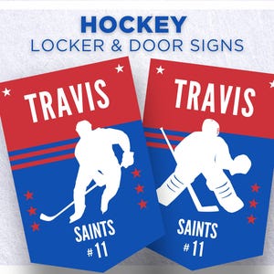 Editable Hockey Locker door sign Hockey Locker decoration Canva Template team travel Season mom Tournament Door Signs School Locker sign