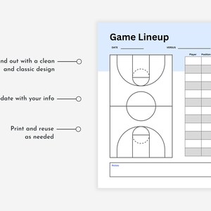Editable Basketball Lineup Sheet UNLIMITED Downloads Basketball Coach ...