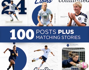 100 Soccer Social Media Editable Posts Template, Teams Graphics Canva Instagram, Game Day, & Player Spotlights