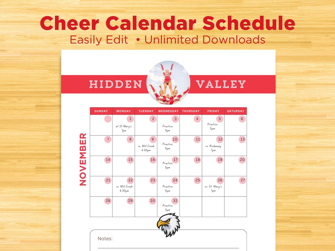 Editable Cheer Calendar Template Instant Download Practice Game ...