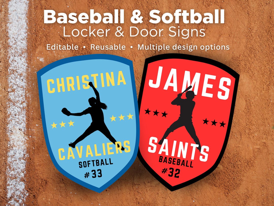 Editable Baseball and Softball Locker Door Sign 8 Player Options ...