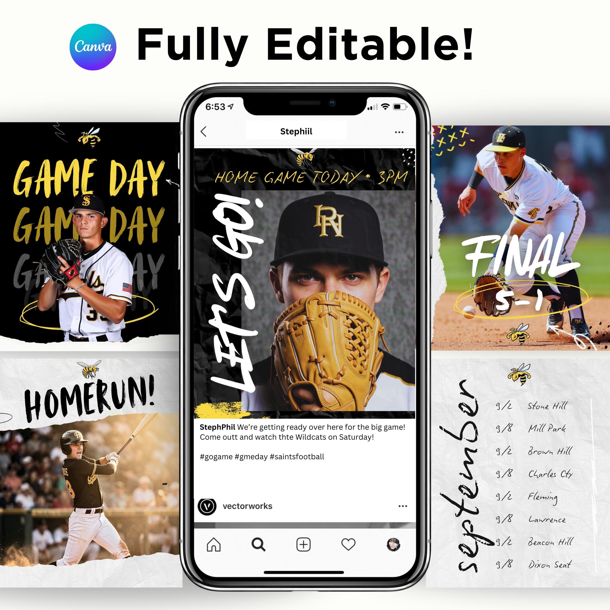 75 Baseball Social Media Posts PLUS Stories, Editable Canva Templates ...