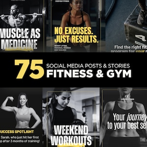 75 Fitness & Gym Social-Media Posts und Stories Instagram Canva Templates Bundle Template, Personal Trainer, Fitness Coach