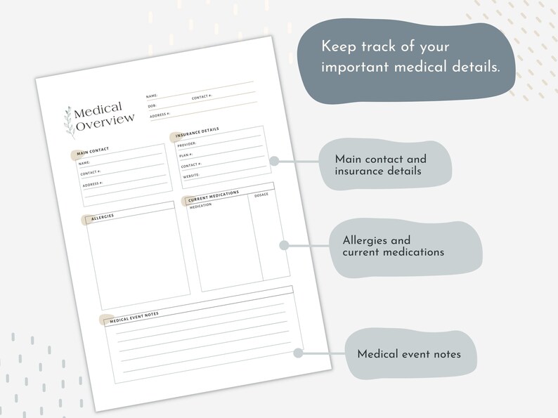 Printable Medical Overview One Page Summary Medical Binder - Etsy