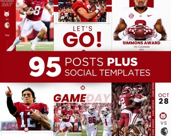 95 Sports Social Media Football Editable Posts Template Bundle Teams GameDay Graphics Canva Instagram Game Day Kit Committed Pack