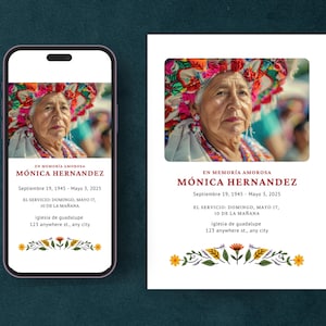 Spanish Funeral Anouncement Evite Tarjeta Funebre En Memoria de Funeral Editable Español para difuntos funerales Plantilla Card Anuncio