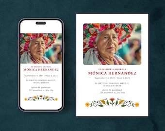 Spanish Funeral Announcement, Editable Memorial Card (Digital)