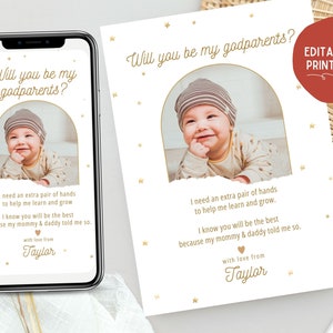 Você será meu padrinho Convite para proposta Evite cartão de padrinho Madrinha digital sem papel Padrinho Bebê Menina Menino Pergunte Foto para impressão