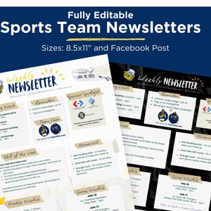 Canva Sports Team Newsletter Template Bearbeitbare Vorlage 8,5x11 ”PLUS Facebook Post für Basketball Fußball Fußball Softball Baseball Lacrosse