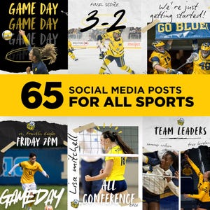 65 bewerkbare sport sociale media sjabloonbundel Instagram graphics professionele ontwerpen team canva lacrosse volleybal voetbal voetbaltenue