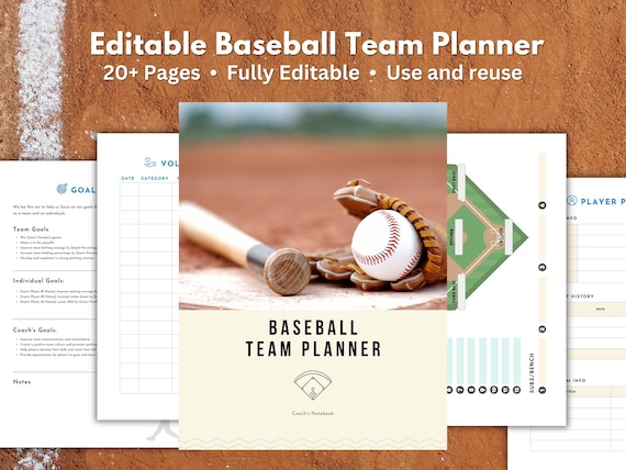 Editable Baseball Coach's Planner Team Management Planner for Baseball Coach Organizer Planner Template Baseball Team Mom Coach Planner