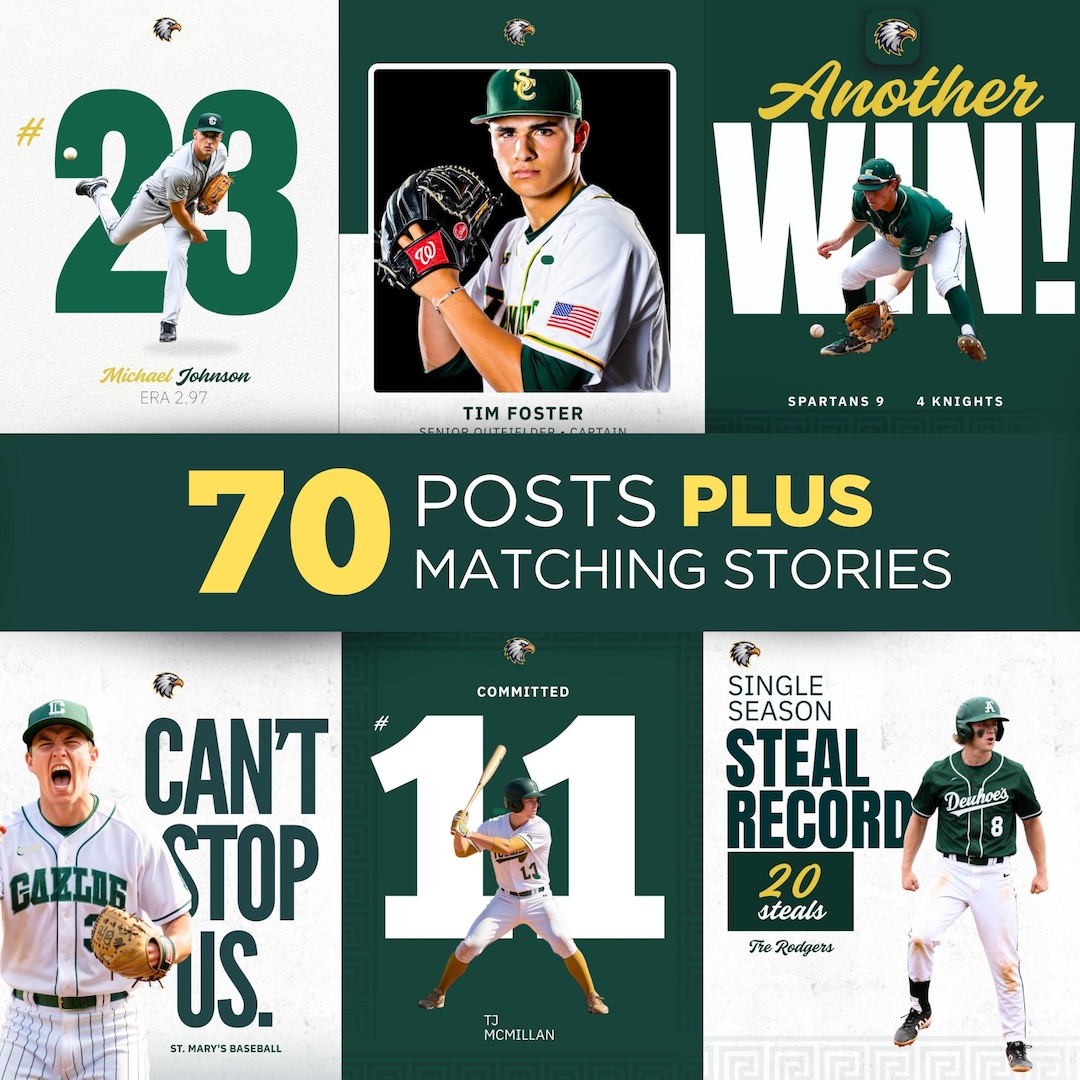 Random Baseball Commit Posts 70 Baseball Social Media Posts PLUS 70 Stories, Editable Template for ...