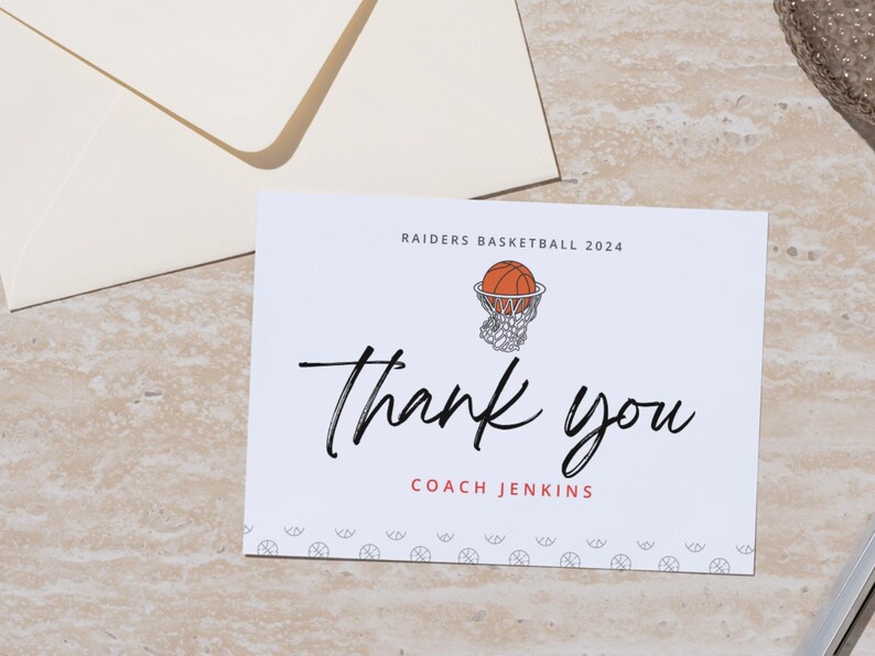 Editable Coach Thank You Card Basketball Gift End of Season Canva ...