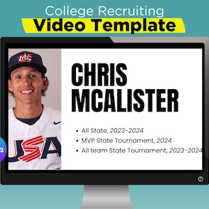Recruiting Video Athlete Profile for College Travel Ball Editable Canva Video Template Reel Sports Baseball Softball Showcases Player Resume