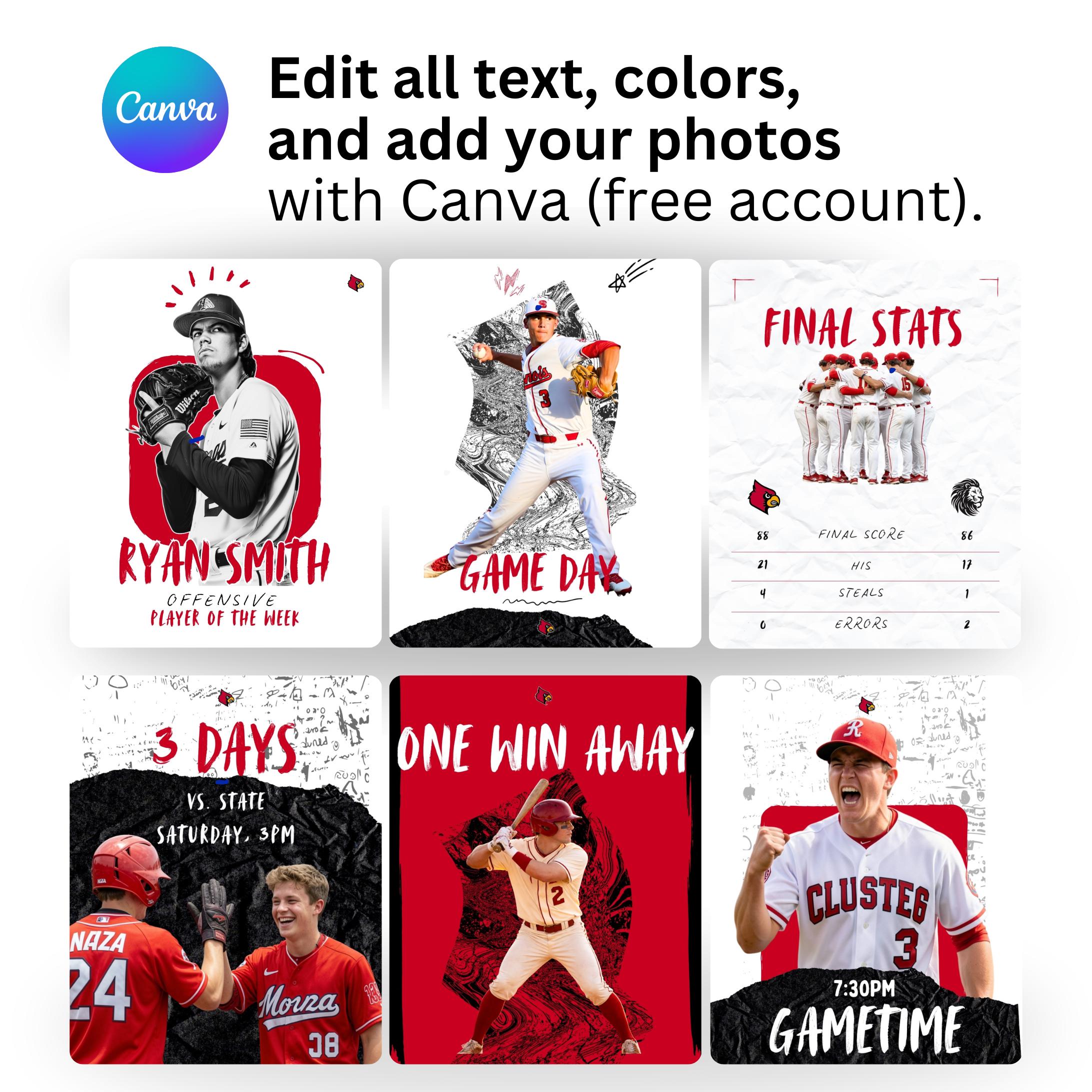 100 Baseball Social Media Templates, 100 Canva Posts + Stories, Game ...