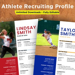 Sports Profile Sheet Template Softball Recruiting Resume College Editable Canva Template Athlete Template Camps Travel Baseball Player