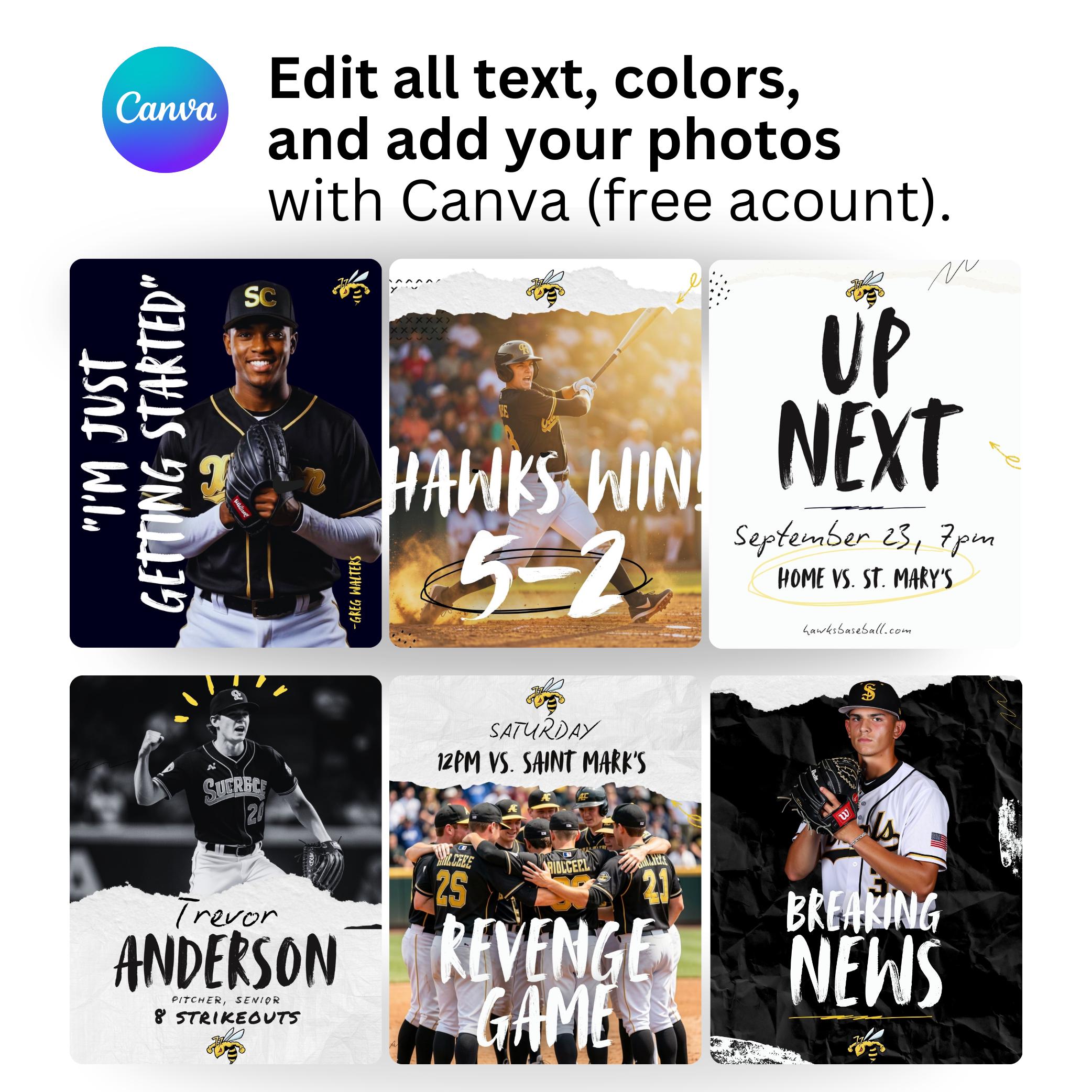 75 Baseball Social Media Posts PLUS Stories, Editable Canva Templates ...