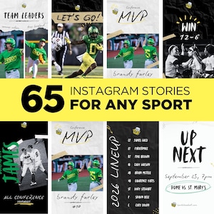 65 Editable Instagram Stories Sports Social Media Template Bundle Graphics Professional Designs Team Canva Travel Ball Game Day Kit