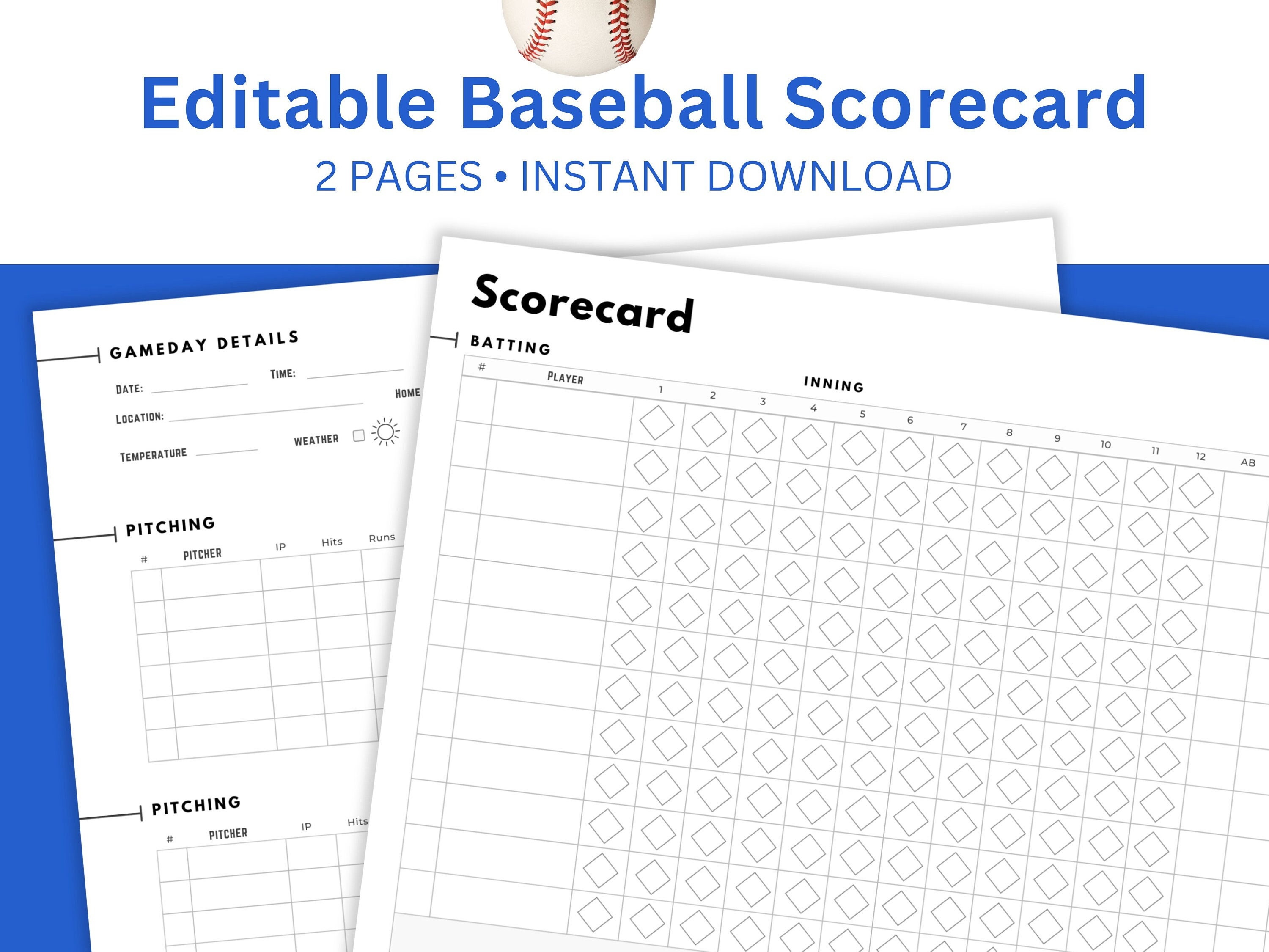 Baseball or Softball Scorebook Scorecard Printable Umpire Scorecard ...