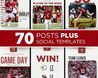 70 Editable Football Social Media Posts Canva Template Bundle Graphics Season Committed Designs Team Instagram Football GameDay MVP
