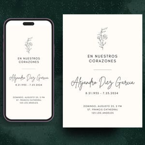 Español Funeral Tarjeta Funebre En Memoria de Evite Invitar Tarjeta Editable Español Memorial Familiar Ser Amado Corona de Difuntos Queridos