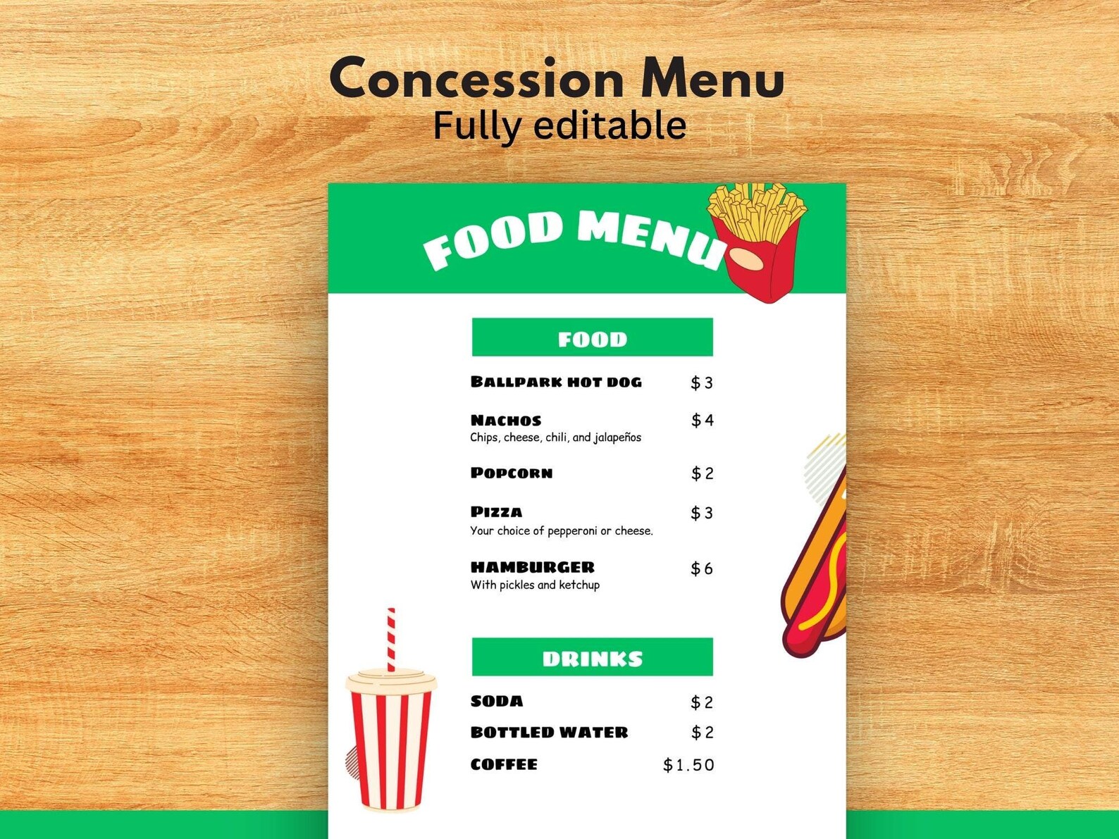 Concession Menu Slide Editable Concession Stand Menu Instant Download Canva Template ...