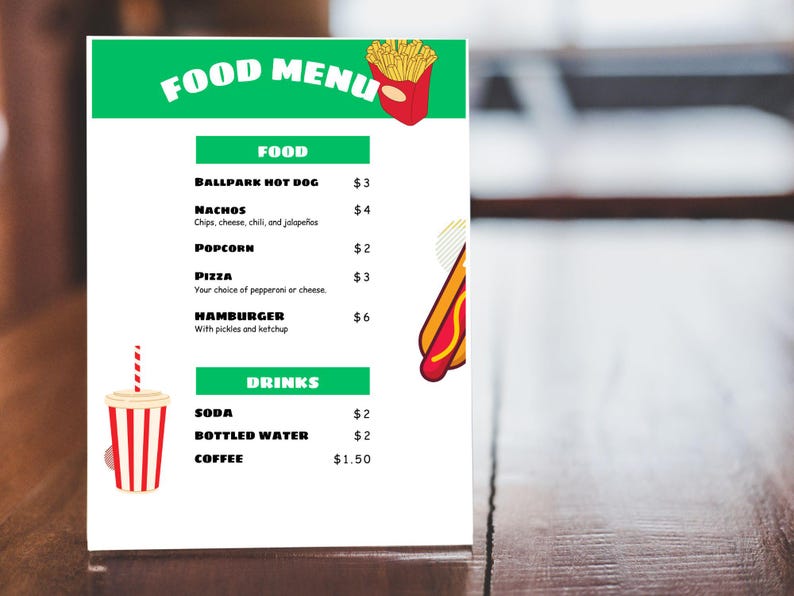 Concession Menu Slide Editable Concession Stand Menu Instant Download Canva Template ...