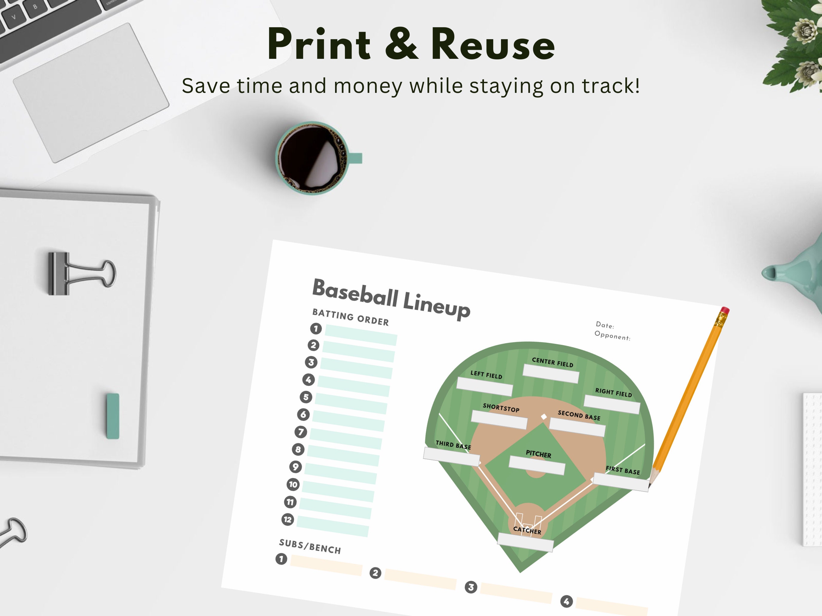 Editable Baseball Coach's Planner Team Management Planner for Baseball