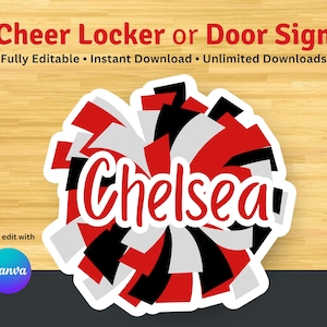 Cartello porta Cheer Locker modificabile Adesivo Cheerleader Adesivo Pom Pom Cheerleader Etichetta con nome Cheer Viaggio squadra Cheer Adesivo cartello armadietto scuola