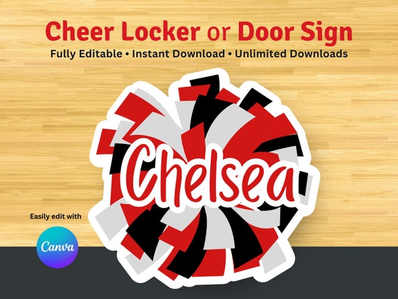 Cheer Locker Sign Template, Editable Cheerleader Door Decoration, Pom Pom Name Tags, Canva School Spirit Signs